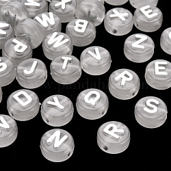 Luminous Acrylic Beads, Horizontal Hole, Flat Round with Random Mixed Letters, Silver, 10x6mm, Hole: 2mm, about 1500~1580pcs/500g