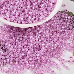 Perles rocailles miyuki rondes, Perles de rocaille japonais, 8/0, (rr644) albâtre teinté rose vif, 8/0, 3mm, Trou: 1mm, environ 2111~2277 pcs/50 g