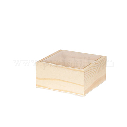 Wooden Storage Boxes, with Clear Plastic Caps, Square, PapayaWhip, 12x12x6cm
