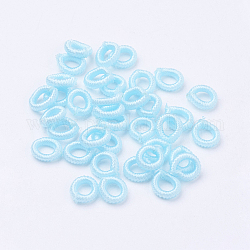 Nylon Cord Beads, Ring, Sky Blue, 6~6.5x1.5mm, Hole: 3.5mm, about 93~98pcs/bag