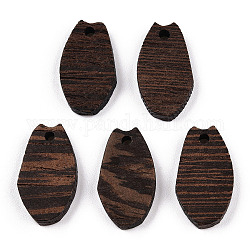 Pendenti in legno wengè naturale, undyed, ciondoli ovali vuoti, marrone noce di cocco, 22x12.5x3.5mm, Foro: 2 mm