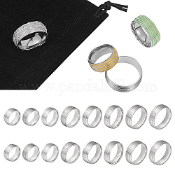 Unicraftale 18Pcs 9 Size 201 Stainless Steel Grooved Finger Ring Settings, Ring Core Blank for Enamel, Stainless Steel Color, US Size 5~13(15.7~22.2mm), Groove: 0.9mm, 2Pcs/size