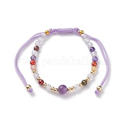 Adjustable Bracelets for Women Gift, Natural Amethyst & Cubic Zirconia & Brass Beaded Bracelets, Inner Diameter: 1-3/4~3-1/2 inch(4.4~8.8cm)