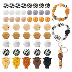 75Pcs 15 Style Silicone Beads, DIY Nursing Necklaces Making, Chewing Pendants For Teethers, Hexagon & Round & Cattle Head, Mixed Color, 12~14mm