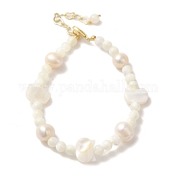Bracelets de perles naturelles et coquillages, avec fermoirs en laiton, véritable 14k plaqué or, 6-3/4 pouce (17.2 cm)