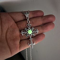 Collar con colgante de cruz de vidrio que brilla luminosamente en la oscuridad, joyas de aleación, verde, 19.69 pulgada (50 cm)