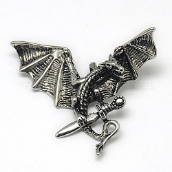 Fashionable Retro 304 Stainless Steel Pterosaur with Sword Pendants, Antique Silver, 47x33x5mm, Hole: 3x5mm