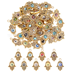 DICOSMETIC 60Pcs Hamsa Hand Pendants Alloy Evil Eye Beads Charms Golden Hand of Fatima Charms Antique Protection Jewelry Making Findings for DIY Necklace Bracelet, Hole: 1.6mm