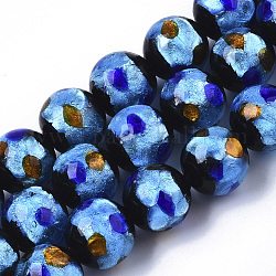 Fili di perline in lamina d'argento fatti a mano, tondo, blu royal, 11.5~12.5x11~12mm, Foro: 1 mm, circa 40pcs/filo, 17.72 pollice