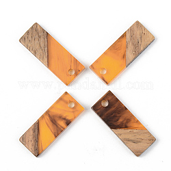 Colgantes de resina y madera de nogal, Rectángulo, naranja, 23x8.5x3mm, agujero: 2 mm