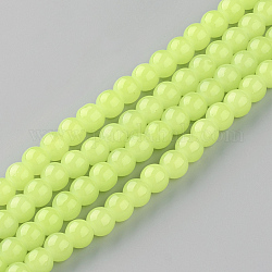 Выпечки окрашены имитация нефрита стекловолокна круглый шарик, зеленый желтый, 6.5 мм, отверстие : 1.5 мм, около 145 шт / нитка, 31.8 дюйм