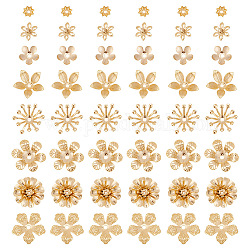 Arricraft 64 pz 8 stili tappi di perline in ottone, fiore, oro, 5~15x5~13.5x1~5mm, Foro: 0.9~1.5 mm