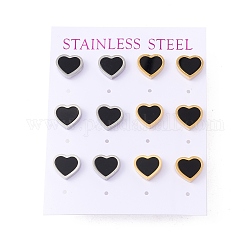 Aretes de corazón de acrílico negro, 304 joyería de acero inoxidable para mujer., color mezclado, 9x10mm, pin: 0.7 mm