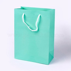 Sacs en papier kraft, avec poignées, sacs-cadeaux, sacs à provisions, rectangle, aigue-marine, 28x20x10.1 cm