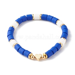 Bracelets en perles de pâte polymère faites main, avec des perles en laiton, cœur, bleu foncé, diamètre intérieur: 2~2-1/8 pouce (5.2~5.3 cm)