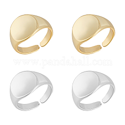Unicraftale 4Pcs 2 Colors Brass Flat Round Signet Ring, Open Cuff Ring for Women, Platinum & Light Gold, US Size 5 1/2(16.1mm), 2Pcs/color