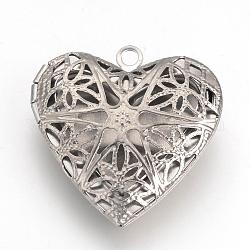 316 Surgical Stainless Steel Locket Pendants, Diffuser Locket Pendants, Hollow Heart, Stainless Steel Color, 26x25.5x7mm, Hole: 2mm
