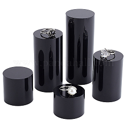 BENECREAT 5Pcs Black Acrylic Display Block 1.2/1.6/2.4/3.2/4 Inch Round Cylinder Solid Display Pedestal Stand for Jewelry Gem Display Pop Figures Cosmetic Showing