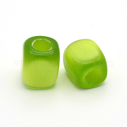 Cube Cat Eye Beads, Large Hole Beads, Green Yellow, 14~21x13~16x12~16mm, Hole: 6mm