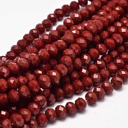 Стеклянные бусины, Rondelle декоративной ручной бриолет граненый для изготовления ювелирных изделий ожерелья браслета ремесла diy, темно-красный, 8x6 мм, отверстие : 1 мм, около 70 шт / нитка, 15.5 дюйм