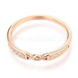 304 Stainless Steel Finger Rings, with Crystal Rhinestone, Rose Gold, US Size 6(16.5mm), Inner Diameter: 16.5mm