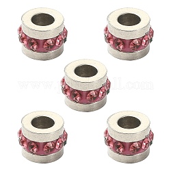 201 strass perline in acciaio inox, colonna, roso, 7x5mm, Foro: 3 mm