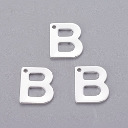 Breloques en 201 acier inoxydable, lettre, couleur argentée, letter.b, 11x9x0.7mm, Trou: 1mm