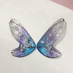 Pendentifs en résine transparente de couleur dégradée, breloques ailes de papillon avec feuille d'argent, lilas, 19x11.5x2mm