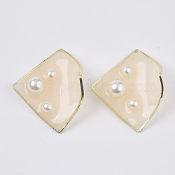 エポキシ樹脂ペンダント  ABSプラスチックイミテーションパールとライトゴールドメッキのブラスオープンバックベゼル  ひし形の湾曲  湯通しアーモンド  40~41x29.5~33x13~20mm  穴：1.5mm
