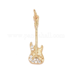 Brass Clear Cubic Zirconia Pendants, Cadmium Free & Nickel Free & Lead Free, Long-Lasting Plated, Electric Guitar, Real 18K Gold Plated, 27.5x8.5x2mm, Hole: 3mm