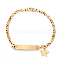201 braccialetto con ciondolo a forma di stella e rettangolo in acciaio inossidabile con catena barbazzale da donna, oro, 7-7/8 pollice (19.9 cm)