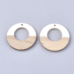 Resin & Wood Pendants, Ring, Creamy White, 38x3.5mm, Hole: 2mm