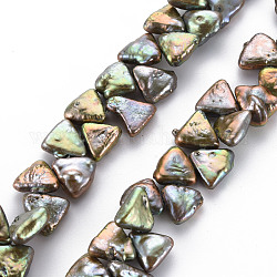 Chapelets de perles en Keshi naturel, perle de culture d'eau douce, teinte, triangle, vert olive, 9~15x9~12x3~8mm, Trou: 0.5mm, Environ 68~74 pcs/chapelet, 15.75 pouce (40 cm)