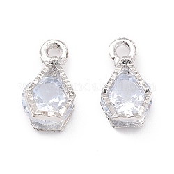 Alloy Clear Cubic Zirconia Charms, Long-Lasting Plated, Polygon, Platinum, 12.5x7x5.5mm, Hole: 1.5mm
