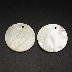 Plats ronds pendentifs coquille d'eau douce, blanc crème, 49x3mm, Trou: 3mm