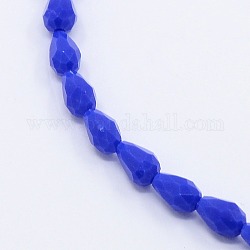 Opaque Solid Color Crystal Glass Faceted Teardrop Beads Strands, Blue, 3.5x5mm, Hole: 1mm,  about 99pcs/strand, 19.8 inch