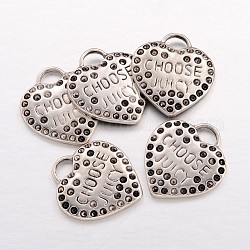 Heart Alloy Pendant Rhinestone Settings, Lead Free and Cadmium Free, Antique Silver, 26mm long,23mm wide,1.5mmthick,hole:4mm