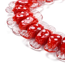 Manuell Murano Glas Perlen, holperig, Süßigkeiten mit Fleck, rot, 26~29x9x7.5~8 mm, Bohrung: 1 mm