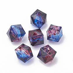 Perles acryliques bicolore transparent peint à la bombe, polygone, bleu royal, 10x10x9.5mm, Trou: 1.8mm, environ 930 pcs/500 g