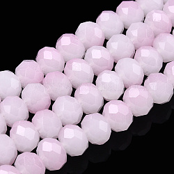 Fili di perle di vetro imitazione giada bicolore, sfaccettato, rondelle, prugna, 4.5x3.5mm, Foro: 1 mm, circa 122~135pcs/filo, 16.73 pollice ~ 17.32 pollici (42.5~44 cm)