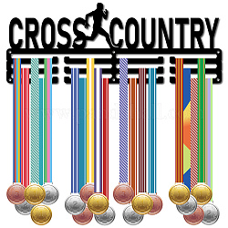 Support de mur d'affichage de support de cintre de médaille de fer de mode, 3 ligne, avec des vis, noir, cross-country, des sports, 150x400x1.5mm