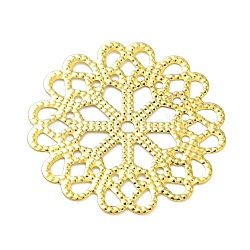 Breloques de connecteur de fer de placage de support, liens de fleurs, embellissements en métal gravé, or, 58x58x0.6mm, trou: 4mm et 2.3