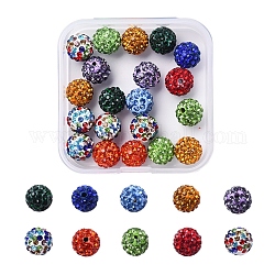 20pcs pave bolas de bola de discoteca, Abalorios de Diamante de imitación de arcilla polímero, redondo, color mezclado, pp13 (1.9~2 mm), 6 fila de rhinestone, 10mm, agujero: 1.5 mm