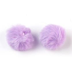 Handgemachte künstliche Kaninchenfell Pom Pom Ball bedeckt Anhänger, Fuzzy Bunny Haarballen, mit elastischer Faser, Violett, 30~40 mm, Bohrung: 2x4 mm