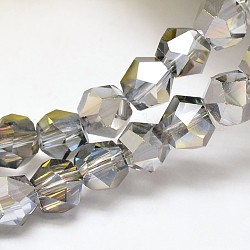 Plaqués demi verre de polygone chapelets de perles, platinée, 8mm, Trou: 1mm, Environ 72 pcs/chapelet, 20.4 pouce