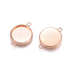 201 Stainless Steel Cabochon Connector Settings, Plain Edge Bezel Cups, Flat Round, Rose Gold, Tray: 12mm, 14x21.5x2mm, Hole: 2.5mm