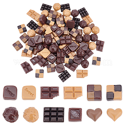 Olycraft 96 pièces 12 styles chocolat opaque résine décoden cabochons, nourriture imitation, formes mixtes, brun coco, 14.5~18x17~18.5x4.5~15.5mm, 8 pièces / style