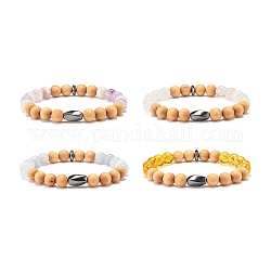 Bracelet extensible en pierres précieuses naturelles et bois et hématite synthétique, bijoux de yoga pour femmes, diamètre intérieur: 2-1/4 pouce (5.6 cm)