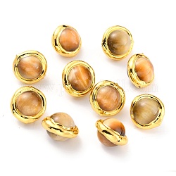 Natürlichen Tigerauge Perlen, mit goldenem Messingrand, gefärbt, Runde, Fischcremesuppe, 15.5~17x15.5~16x12.5 mm, Bohrung: 0.8 mm