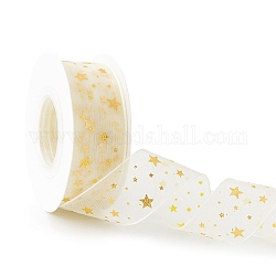 Cintas de gasa con forma de estrella con estampado dorado de 10 yarda, Accesorios de la ropa, embalaje de regalo, estrella, 1 pulgada (25 mm)